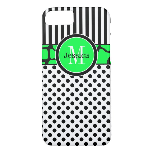 Coque iPhone 7 | Rayures, points | Lime vert (Dos)