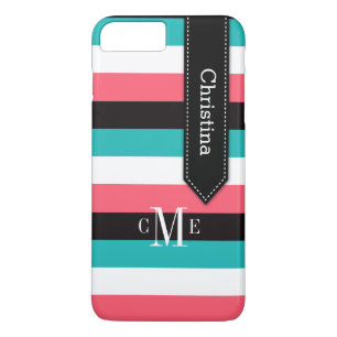 Coque iPhone 7   Tracées   Turquoise, Corail, Noir