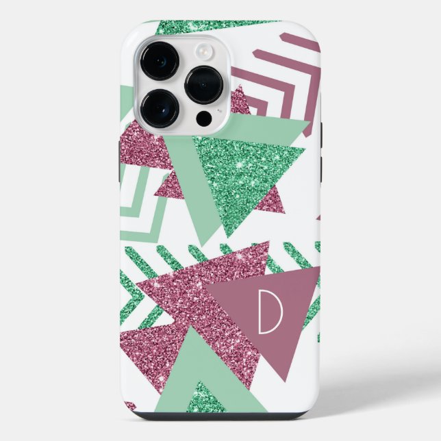 Coque iPhone 80s Abstraits frais | Monogramme rose et vert (Verso)