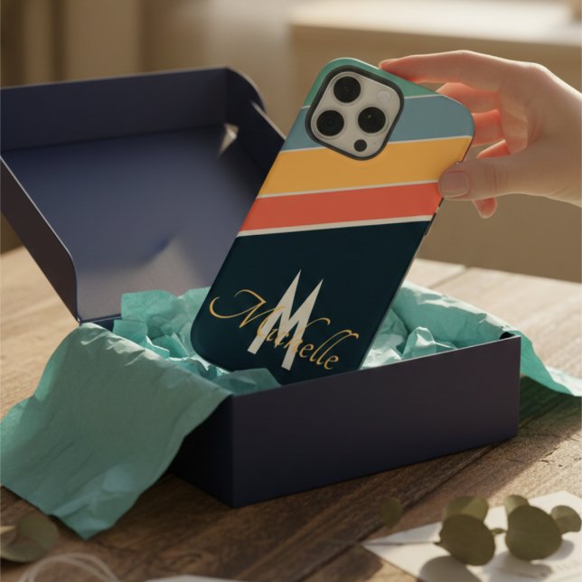 Coque iPhone 80s esthétique vintage Bande design monogramme (Créateur téléchargé)