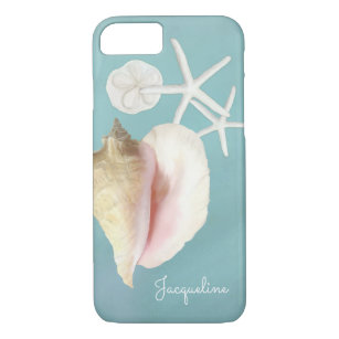 Coque iPhone 8/7 Elégante Conche de plage moderne Shell Starfish Ar