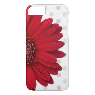 Coque iPhone 8/7 Polka Dot Red Daisy Nom personnalisé