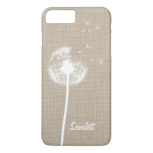 Coque iPhone 8 Plus/7 Plus Burlap Dandelion Monogrammed iPhone 7 Plus Coque