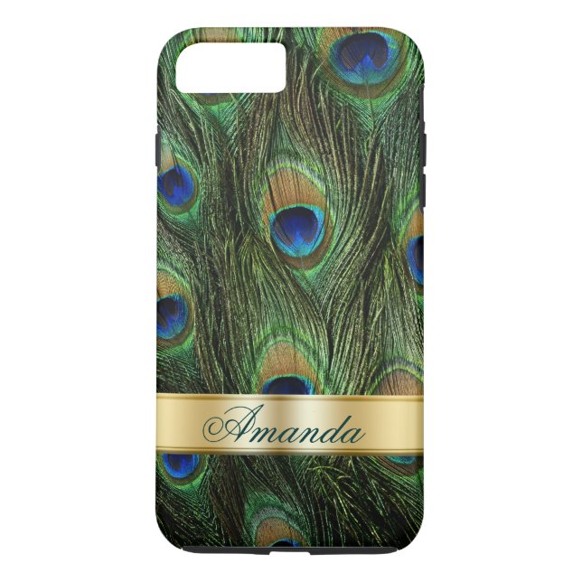 Coque iPhone 8 Plus/7 Plus Peacock Feathers iPhone 7 Plus Monogram Coque (Dos)
