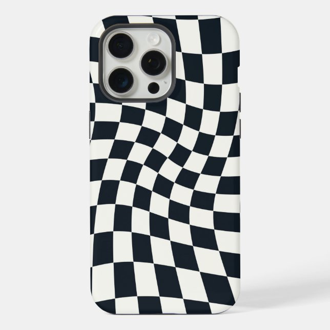 Coque iPhone À carreaux noir et blanc rétro déformés  (Verso)
