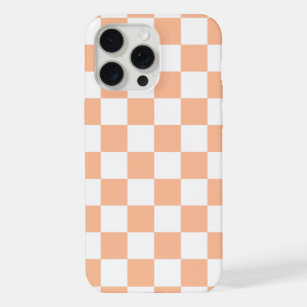 Coque iPhone à damiers carré pêche orange blanc géométrique