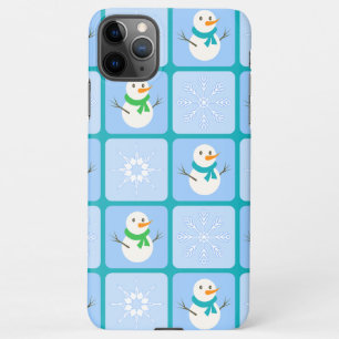Coque iPhone 11Pro Max À damiers hiver bonhomme de neige motif et flocons