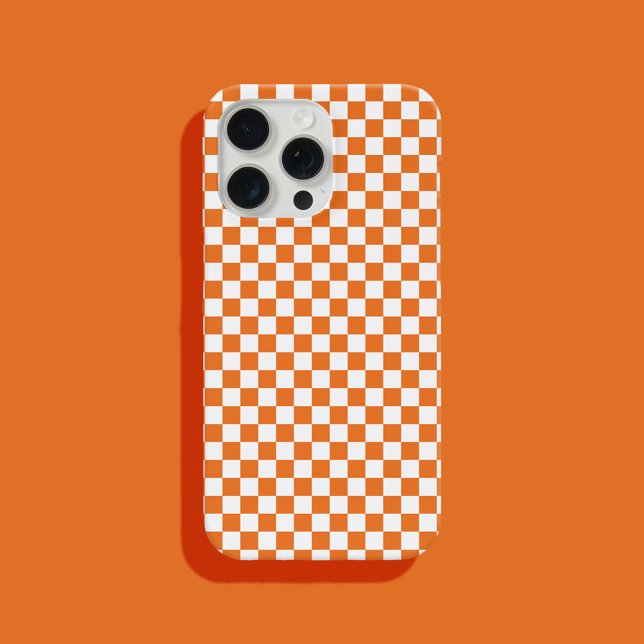Coque iPhone À damiers orange et blanc (Créateur téléchargé)