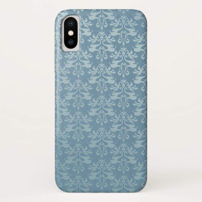 Coque iphone à motif bleu damassé éléphant (Dos)