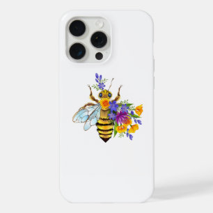 Coque iPhone 15 Pro Max Abeille à fleurs avec plantes sauvages