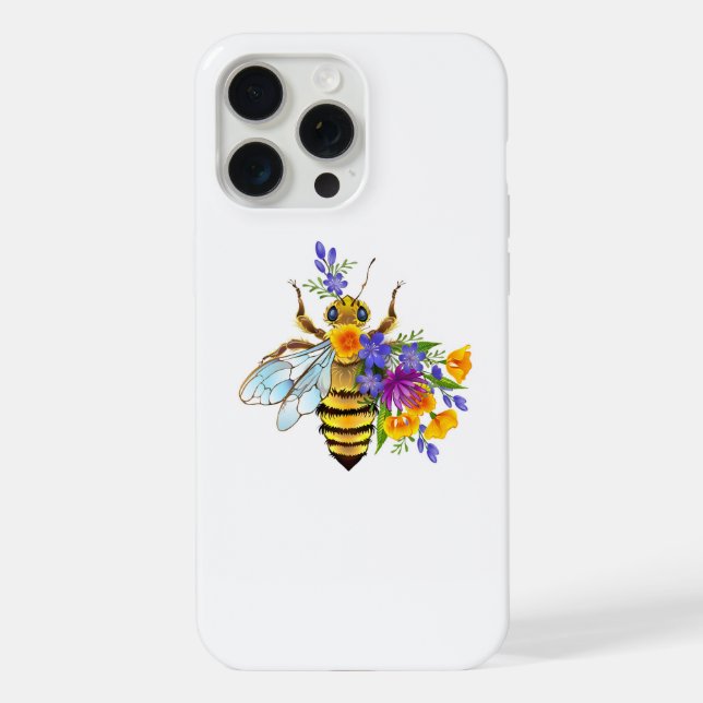 Coque iPhone Abeille à fleurs avec plantes sauvages (Verso)