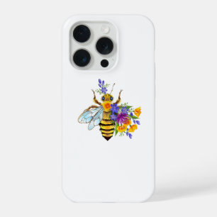 Coque iPhone 15 Pro Abeille à fleurs avec plantes sauvages