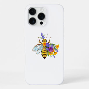 Coque iPhone 16 Pro Max Abeille à fleurs avec plantes sauvages