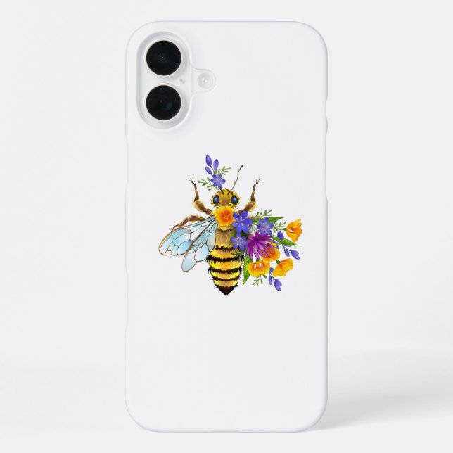 Coque iPhone Abeille à fleurs avec plantes sauvages (Verso)