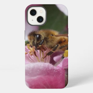 Etui iPhone 13 Abeille à miel pollinisant la floraison rose de po