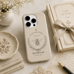 Coque iPhone 15 Pro Abeille miel beige vintage rustique campagne franç