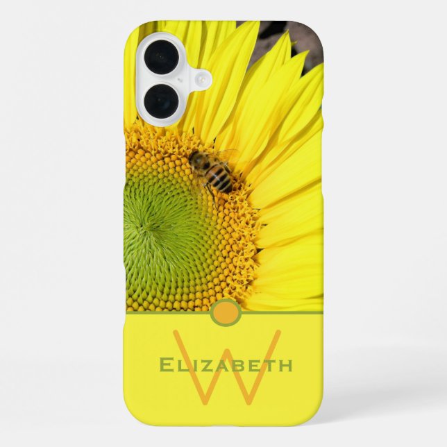 Coque iPhone Abeille sur tournesol Lettre initiale Monogramme (Verso)