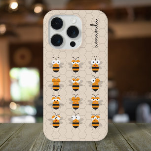 Coque iPhone 15 Pro Abeilles Mignonnes Dessin Animé Alvéoles De Miel