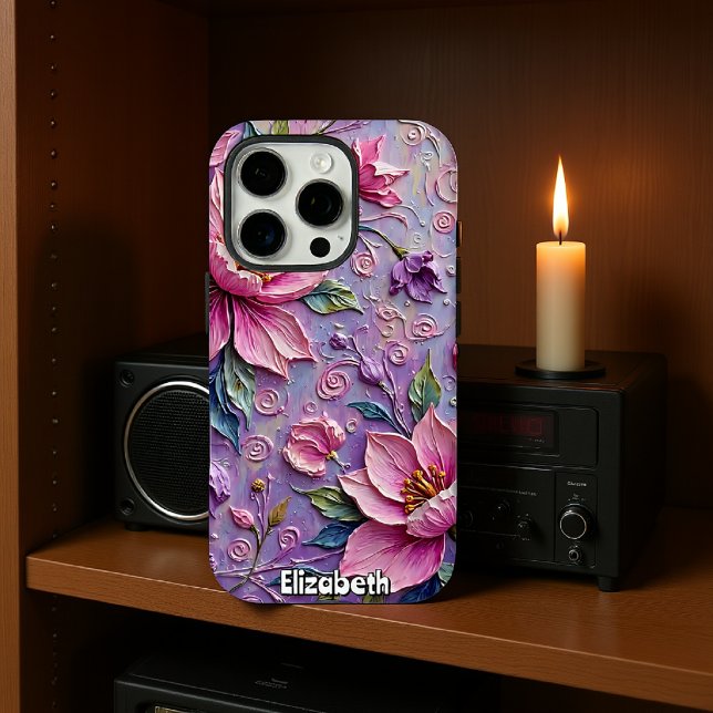 Coque iPhone Abondance florale rose et violet (Créateur téléchargé)