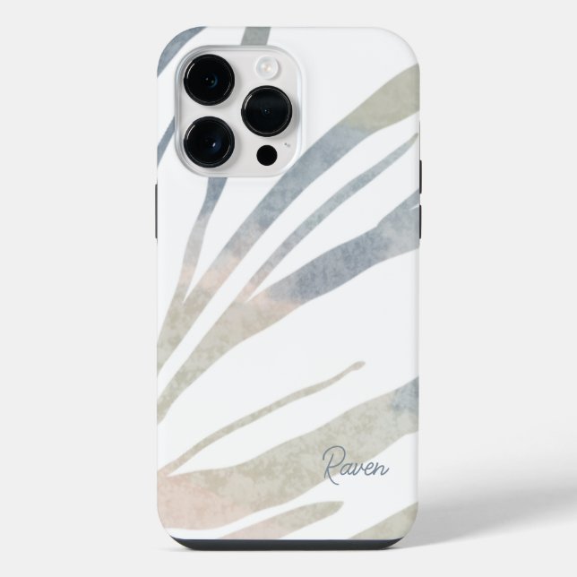 Coque iPhone Abstract Boho Leaves with Name (Verso)