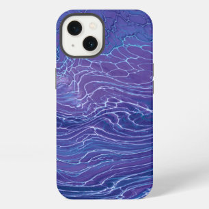 Etui iPhone 13 Abstraction acrylique en marbre à dentelle bleu la