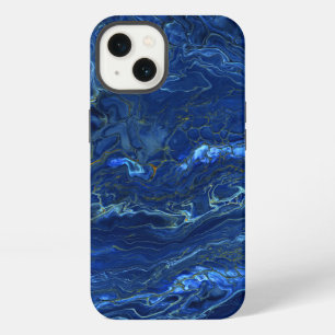 Etui iPhone 13 Abstraction Acrylique Marbre Bleu Marine & Or Faux