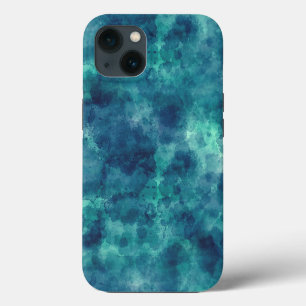 Etui iPhone 13 Abstraction aquarelle bleue sarcelle