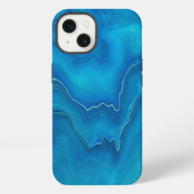 Coque iPhone Abstraction de marbre d'agate bleu et sarcelle   (Verso)