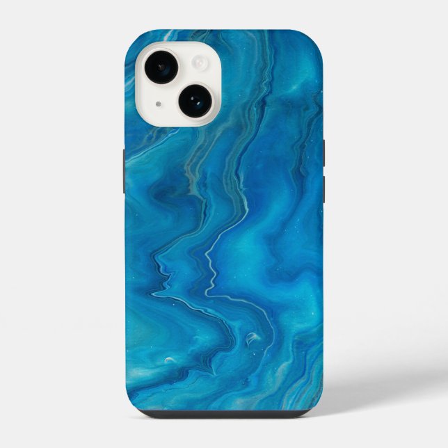 Coque iPhone Abstraction de marbre d'agate bleu et sarcelle (Verso)