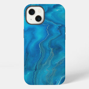 Etui iPhone 13 Abstraction de marbre d'agate bleu et sarcelle