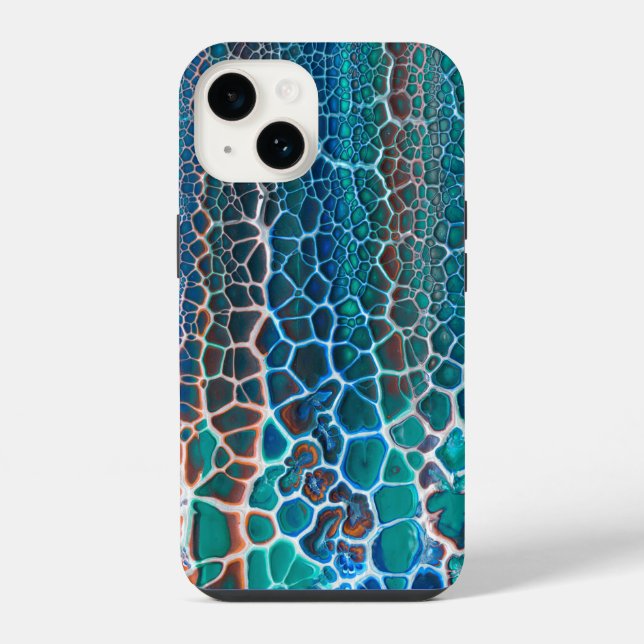 Coque iPhone Abstraction de verre coloré orange bleu sarcelle (Verso)