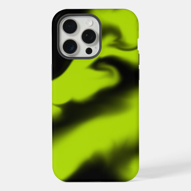 Coque iPhone Abstrait 3 en noir et vert citron (Verso)