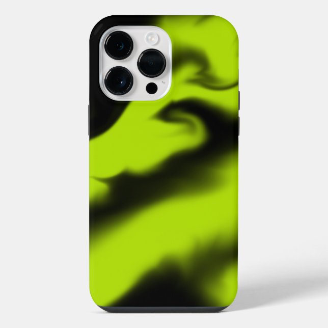 Coque iPhone Abstrait 3 en noir et vert citron (Verso)