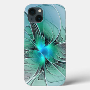 Etui iPhone 13 Abstrait avec bleu, art fractal moderne