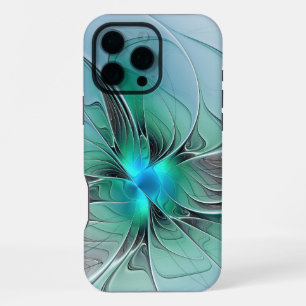 Coque iPhone 16 Pro Max Abstrait avec bleu, art fractal moderne