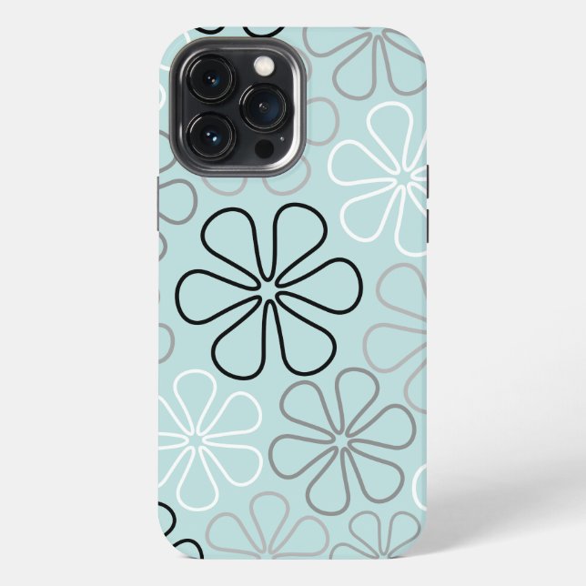 Coque iPhone Abstrait Big Flower Outlines BWG+Duck Egg Blue (Verso)