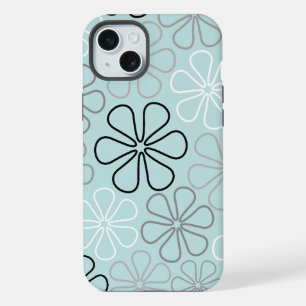 Coque iPhone 15 Plus Abstrait Big Flower Outlines BWG+Duck Egg Blue
