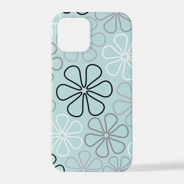 Coque iPhone Abstrait Big Flower Outlines BWG+Duck Egg Blue (Verso)