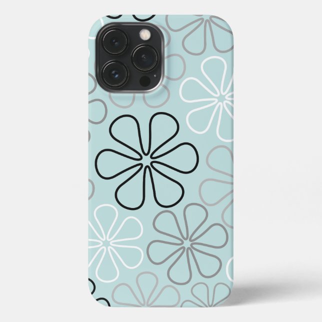 Coque iPhone Abstrait Big Flower Outlines BWG+Duck Egg Blue (Verso)