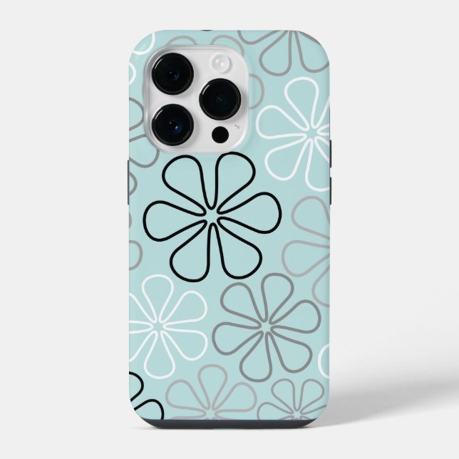 Coque iPhone Abstrait Big Flower Outlines BWG+Duck Egg Blue (Verso)