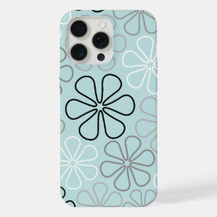Coque iPhone 15 Pro Max Abstrait Big Flower Outlines BWG+Duck Egg Blue