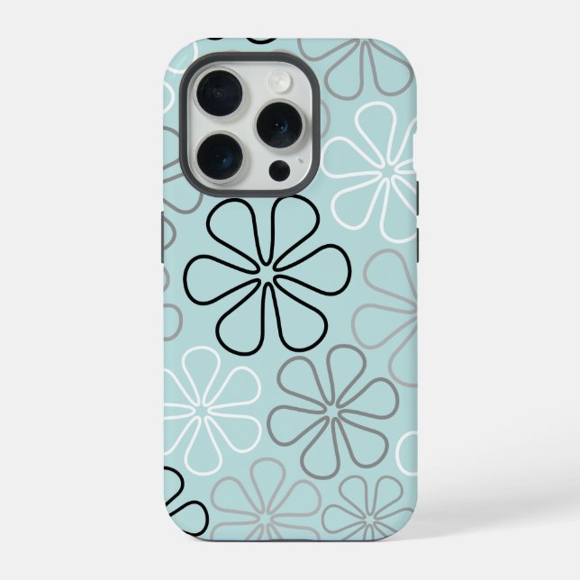 Coque iPhone Abstrait Big Flower Outlines BWG+Duck Egg Blue (Verso)
