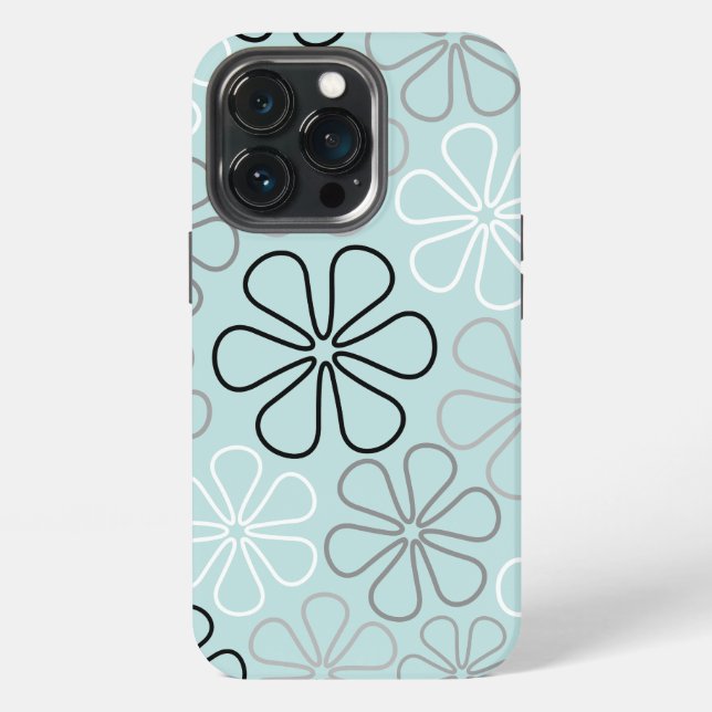 Coque iPhone Abstrait Big Flower Outlines BWG+Duck Egg Blue (Dos)