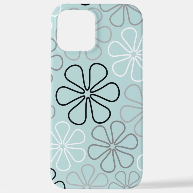 Coque iPhone Abstrait Big Flower Outlines BWG+Duck Egg Blue (Verso)