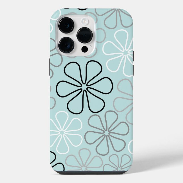 Coque iPhone Abstrait Big Flower Outlines BWG+Duck Egg Blue (Verso)