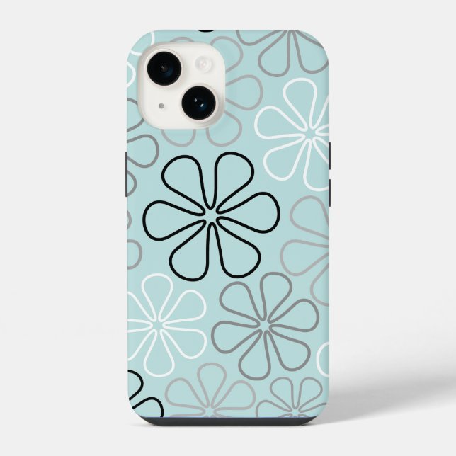 Coque iPhone Abstrait Big Flower Outlines BWG+Duck Egg Blue (Verso)