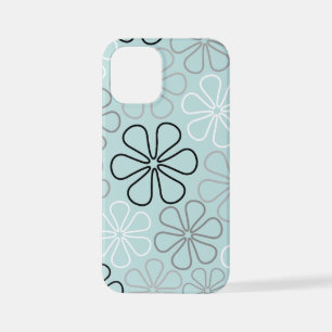 Coque iPhone 12 Mini Abstrait Big Flower Outlines BWG+Duck Egg Blue