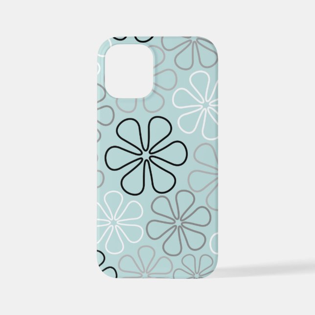 Coque iPhone Abstrait Big Flower Outlines BWG+Duck Egg Blue (Verso)