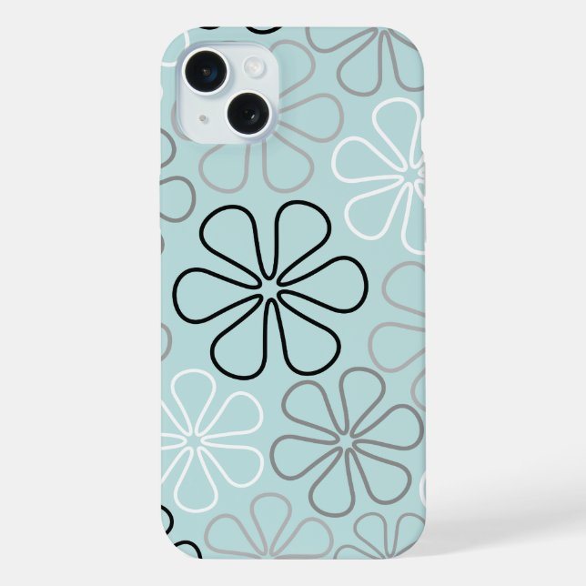 Coque iPhone Abstrait Big Flower Outlines BWG+Duck Egg Blue (Verso)