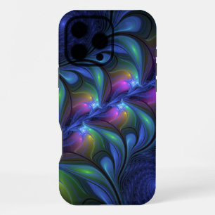 Coque iPhone 16 Pro Max Abstrait Bleu Rose Vert Lumineux Coloré Fractal